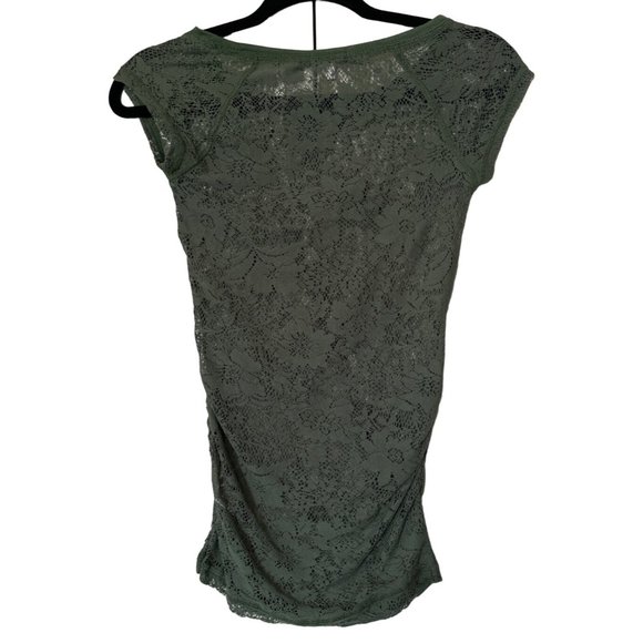 Bongo Brand Lace Short Sleeve Top Green 100% Nylon Junior's Size S - Picture 2 of 10